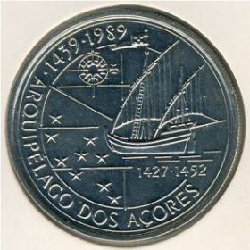 Открытие Азорских островов. 100 эскудо Португалия 1989