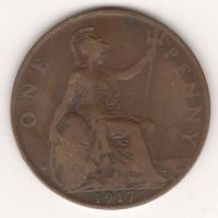 1 пенни 1917 г. Великобритания