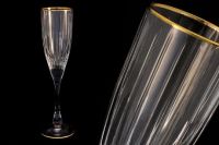 Набор: 6 хрустальных бокалов для шампанского (0,15л)  "Пиза золото"