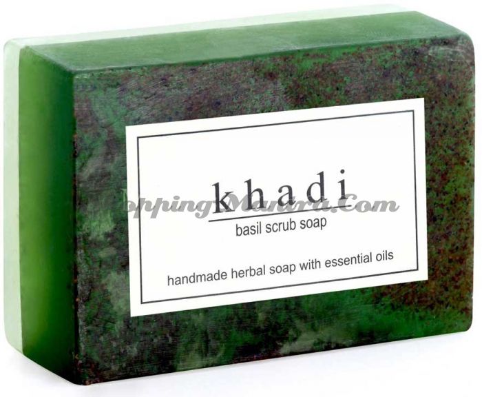 Мыло-скраб с натуральными эфирными маслами Базилик (2шт.) (Khadi Herbal Basil Scrub Soap)