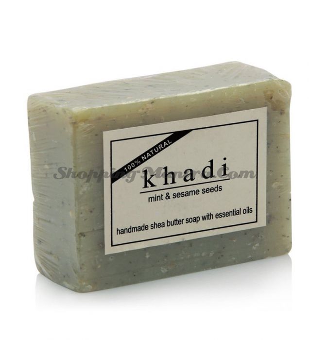 Мыло с маслом ши и эфирными маслами Мята&Кунжут (Khadi Mint&Sesame Seeds Soap)