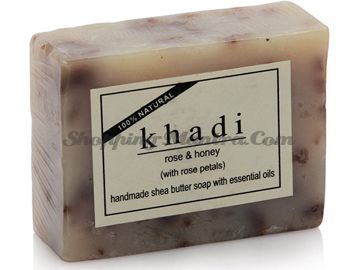 Мыло с маслом ши, эфирными маслами и лепестками роз Мед&Роза (Khadi Rose Honey Soap)