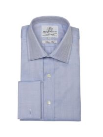 Мужская рубашка под запонки синяя Harvie & Hudson приталенная Slim Fit (01J0097BLU)