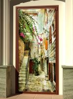 Наклейка на дверь - старые улочки Греции 2 | магазин Интерьерные наклейки