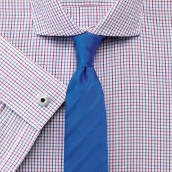 Мужская рубашка под запонки в красно-синюю клетку Charles Tyrwhitt сильно приталенная Extra Slim Fit не мнущаяся Non Iron (RG083MLT)