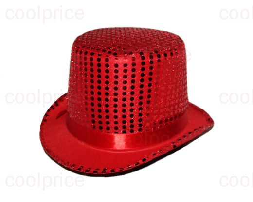 Шляпа-цилиндр, красная с блёстками