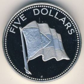 Флаг 5 долларов Багамские острова 1981 серебро