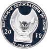 Обезьяна 10 франков Конго 2010