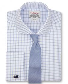 Мужская рубашка под запонки белая в клетку T.M.Lewin приталенная Slim Fit (50983)