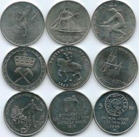 Набор монет номиналом 5 крон  Норвегия 1990
