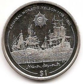Адмирал Горацио Нельсон (1758-1805)  1 доллар Виргинские Острова 2005