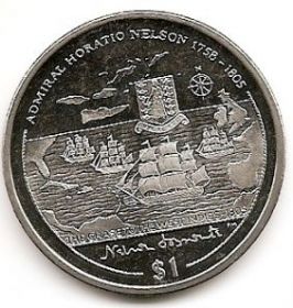 Адмирал Горацио Нельсон (1758-1805) Острова Вест-Индии. 1 доллар Виргинские Острова 2005
