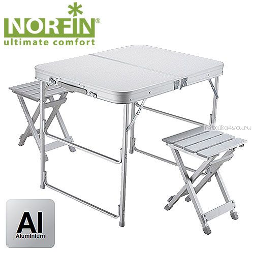 Стол складной Norfin BOREN NF алюминиевый 80x60 + 2 стула набор