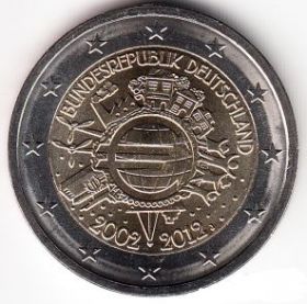 Германия 2 евро 2012 10 лет евровалюте Монетный двор A