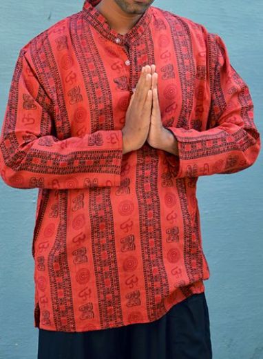 Мужская красная индийская рубашка с символом ОМ, Москва