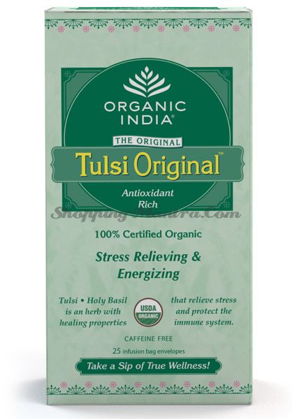 Индийский зеленый чай с тулси Органик Индия без кофеина в пакетиках (Tulsi Original Tea Organic India)