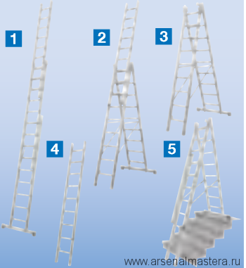 Универсальная лестница - трансформер (приставная, раздвижная, стремянка с выдвижной секцией) Krause STABILO плюс с установкой на лестничных маршах 3х8 перекладин