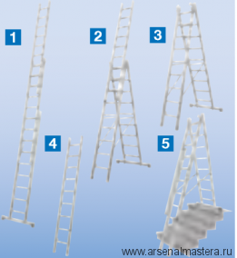 Универсальная лестница - трансформер (приставная, раздвижная, стремянка с выдвижной секцией) Krause STABILO плюс с установкой на лестничных маршах 3х8 перекладин