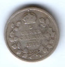 5 центов 1911 г. Канада редкий тип