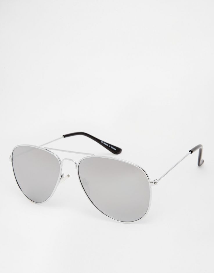 Солнцезащитные очки‑авиаторы с серебристой оправой и зеркальными линзами ASOS