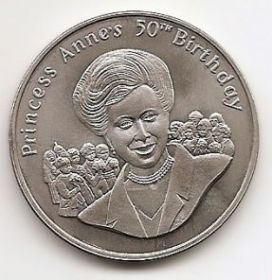 50 лет со дня рождения принцессы Анны 50 пенсов Тристан да Кунья 2000
