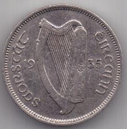 6 пенсов 1935 года AUNC Редкий год Ирландия