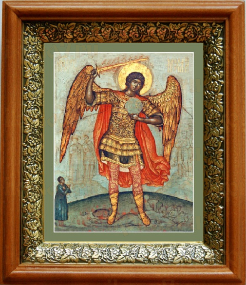 Михаил архангел, попирающий дьявола (19х22), светлый киот
