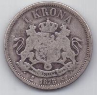 1 крона 1876 г. редкий год. Швеция (Норвегия)