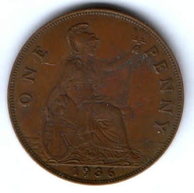 1 пенни 1936 г. Великобритания