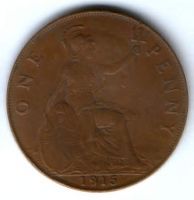 1 пенни 1915 г. Великобритания