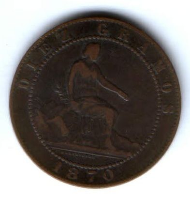 10 сантимов 1870 г. Испания XF