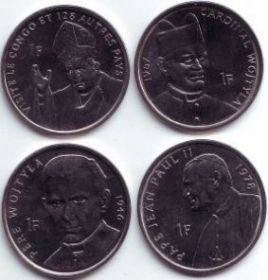 Иоанн Павел II Набор монет  (4 шт.) 1 франк Конго 2004