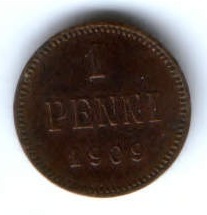 1 пенни 1909 г. Финляндия Российская империя