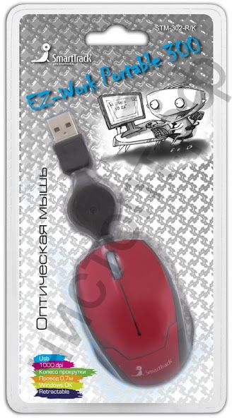 Мышь провод.USB SmartTrack 302 USB Red/Black (SBM-302-RK) скруч.кабель для ноутбука
