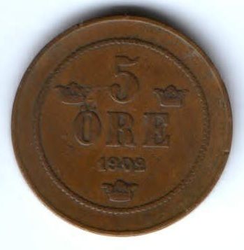 5 эре 1902 г. Швеция
