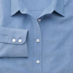 Женская рубашка серо-синяя, мягкая ткань шамбре, Charles Tyrwhitt приталенная Fitted (WW059BLU)