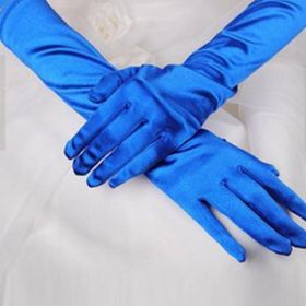 Перчатки вечерние атласные длинные синие
