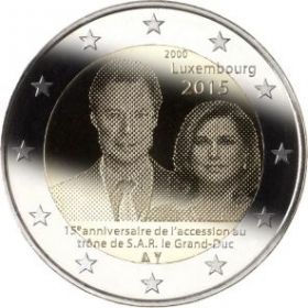 15 лет вступления на трон Великого Герцога Генри 2 евро Люксембург 2015