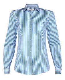 Женская рубашка под запонки белая в синюю полоску хлопок T.M.Lewin приталенная Fitted (52796)
