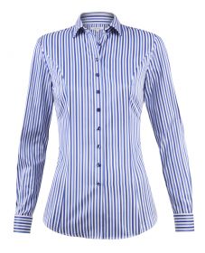 Женская рубашка под запонки белая в синюю полоску хлопок T.M.Lewin приталенная Fitted (53306)