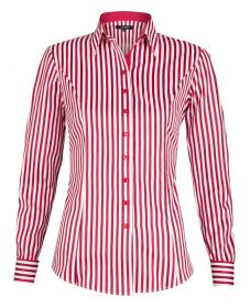 Женская рубашка под запонки белая в красную полоску хлопок T.M.Lewin приталенная Fitted (52918)