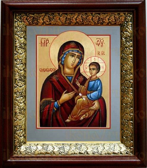 Смоленская икона Божьей Матери (19х22), темный киот
