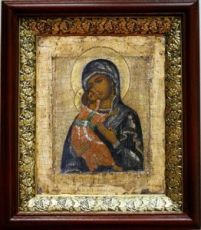Владимирская икона Божьей Матери (19х22), темный киот