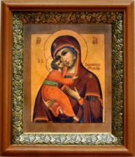 Владимирская икона Божьей Матери (19х22), светлый киот