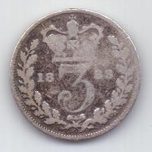 3 пенса 1883 г. Великобритания