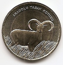Азиатский муфлон 1 лира Турция 2015