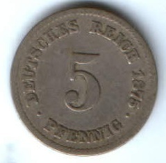5 пфеннигов 1875 г. G Германия