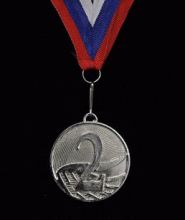Медаль наградная с лентой, d - 50мм ( цвет "серебро", волны)