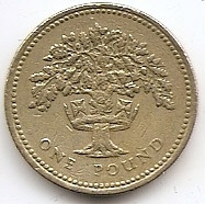 Дуб (Англия)и королевская диадема 1 фунт Великобритания 1987