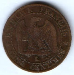 5 сантимов 1862 г. K Франция
